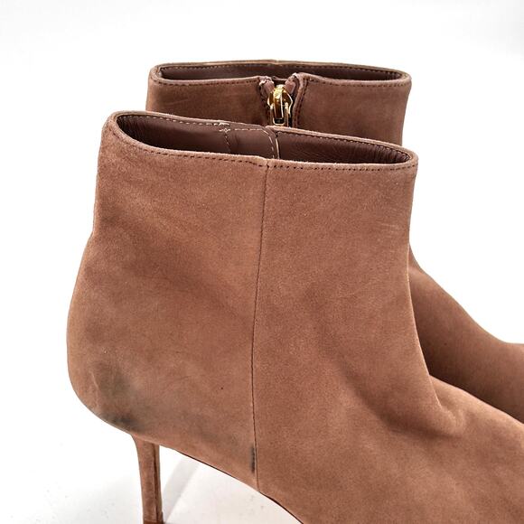 L’agence Aimee Brown Beige Suede Heeled Ankle Boots 10.5 41 Pointed Toe NWOT Tan - Picture 4 of 6